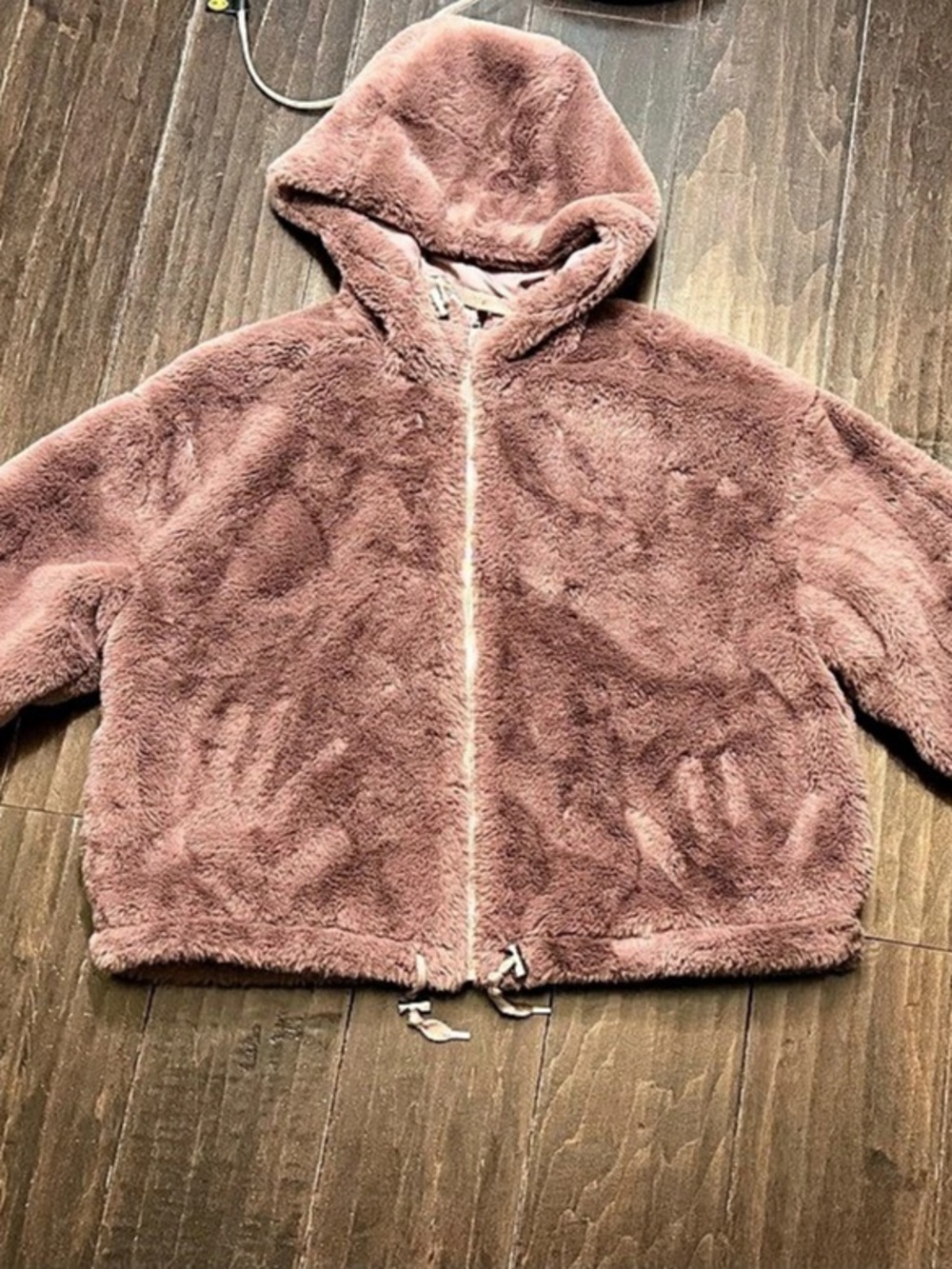 Missguided Teddy Fleece Hooded Jacket in Brown Size 6